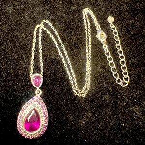 Vintage Avon Purple Stone Rhinestone Silver Tone Pendant Necklace 16”